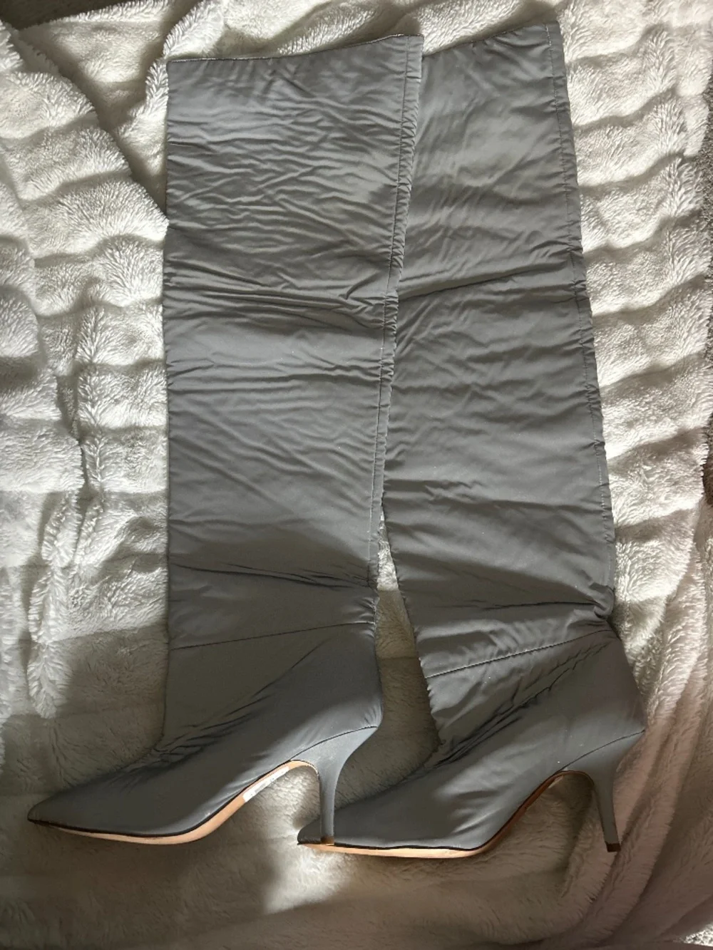 Yeezy season 2 chrome above the knee stiletto boots
